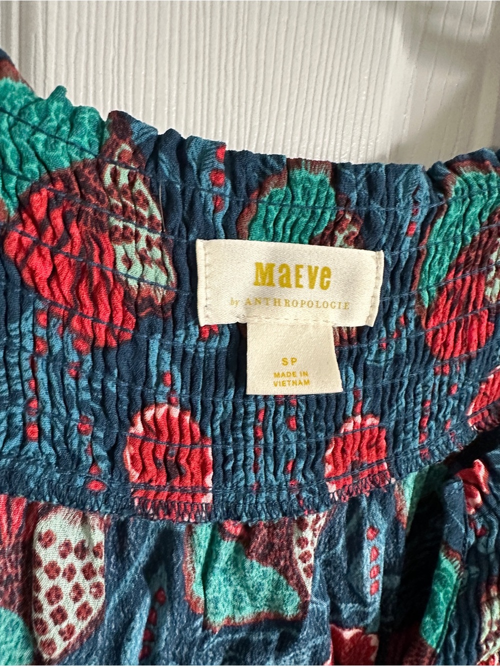 Maeve Teal Floral Ruffle V-Neck Blouse with Red Accents - Picture 4 of 8